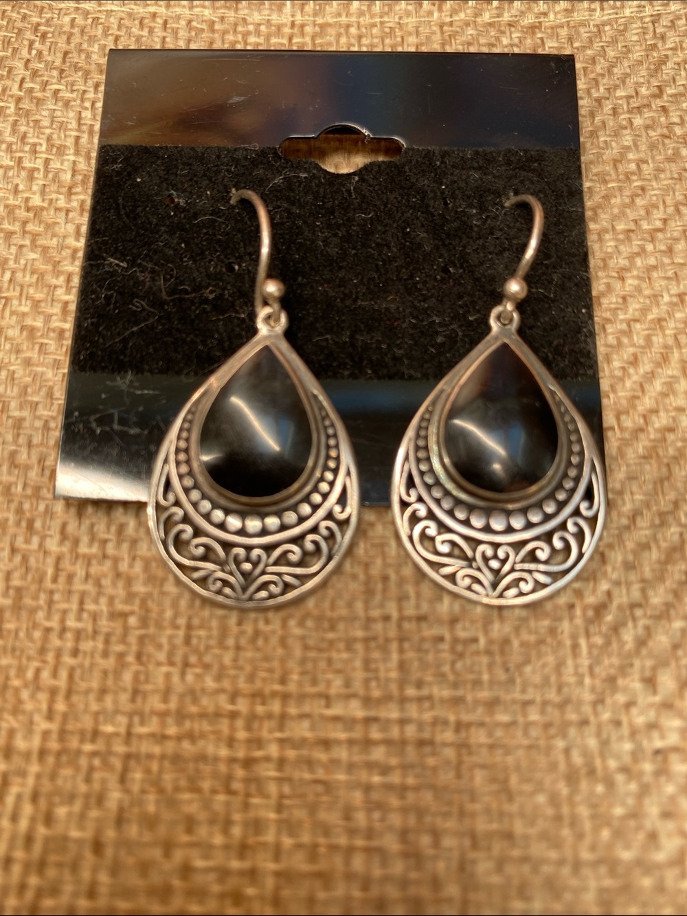 🍇 Silver Black Onyx Pear Drop Earrings 925 - Picture 9 of 9